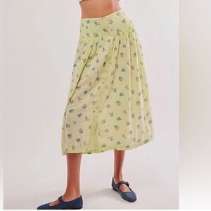 Free People Iris Corset Set Skirt Yellow Green Floral Cotton Button Down Skirt S